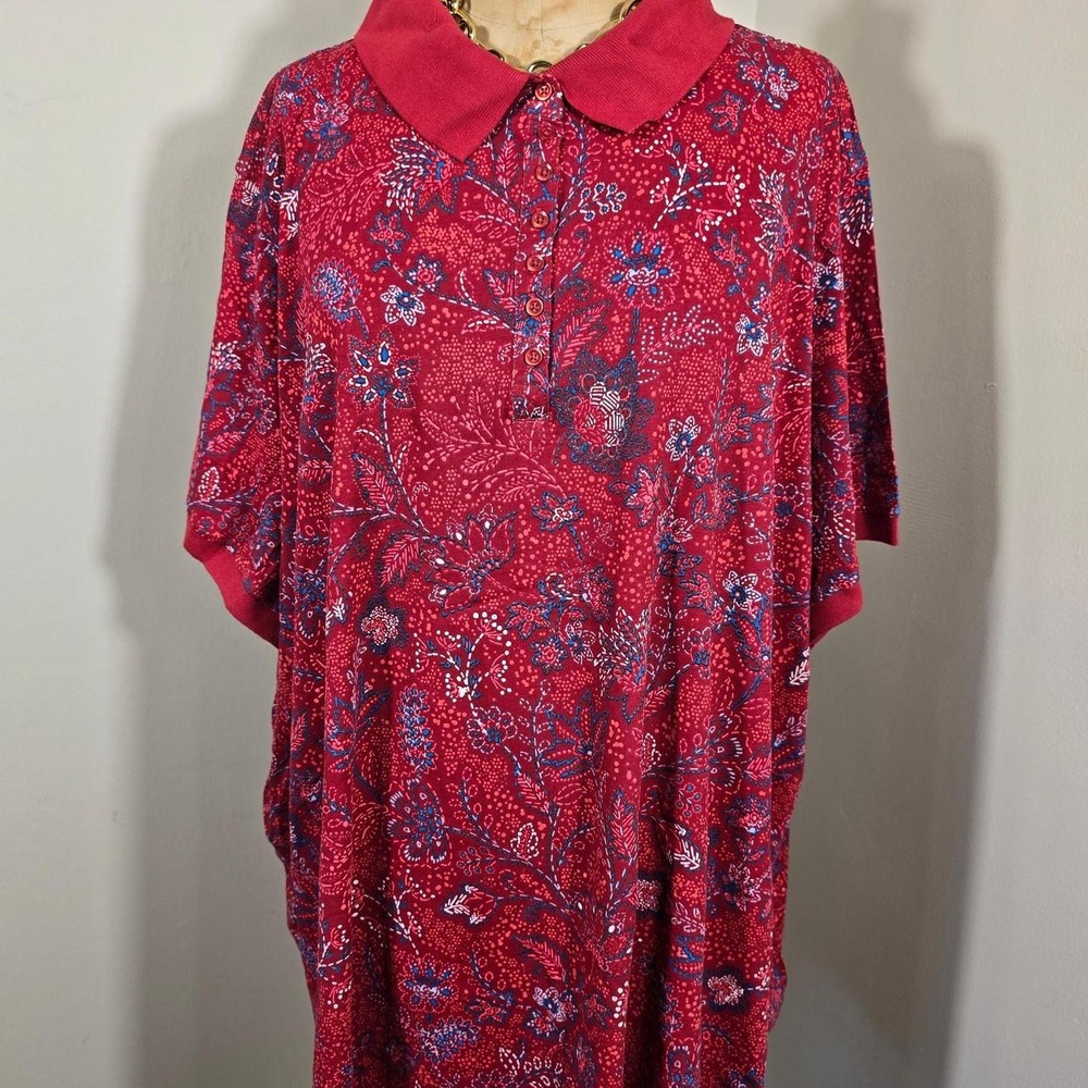 Woman Within red floral polo top size 5X 38/40 100% cotton